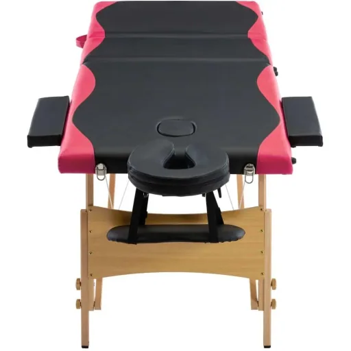 Klappbarer Massagetisch mit 3 Zonen aus Holz, schwarz und rosa