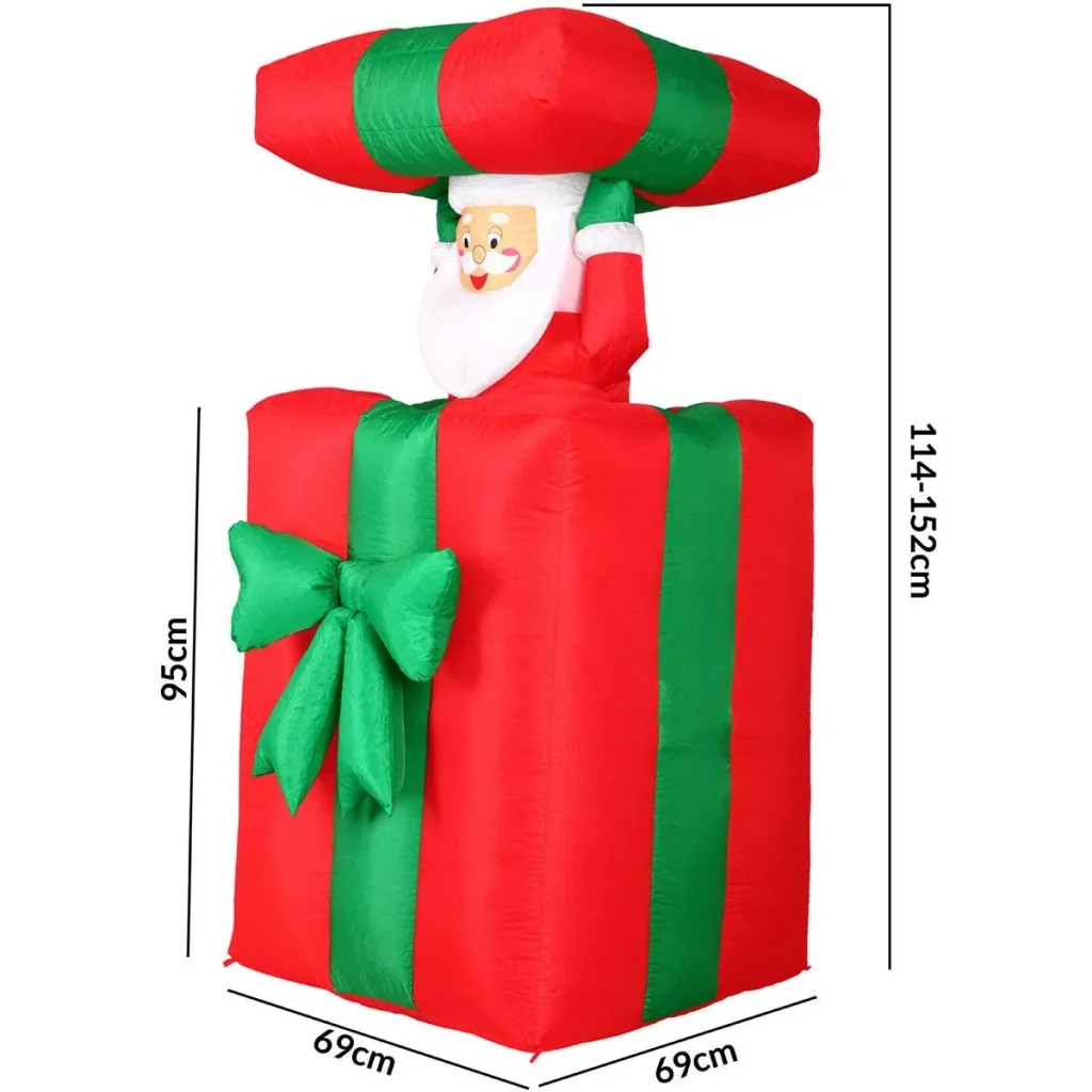 Weihnachtsmann in aufblasbarem Geschenk