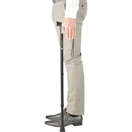 Gehstock für Senioren, Spazierstock für ältere Menschen, leichtes Aluminium, ergonomischer weicher Griff, verstellbare Höhe 77–104.5 cm, rutschfeste Gummispitze, Handschlaufe, schwarz