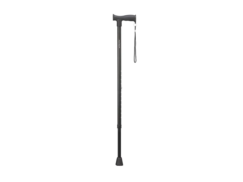 Gehstock für Senioren, Spazierstock für ältere Menschen, leichtes Aluminium, ergonomischer weicher Griff, verstellbare Höhe 77–104.5 cm, rutschfeste Gummispitze, Handschlaufe, schwarz