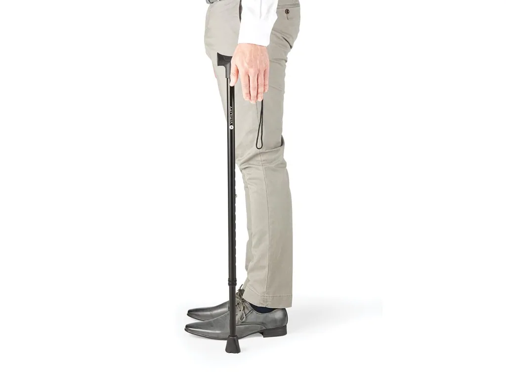 Gehstock für Senioren, Spazierstock für ältere Menschen, leichtes Aluminium, ergonomischer weicher Griff, verstellbare Höhe 77–104.5 cm, rutschfeste Gummispitze, Handschlaufe, schwarz