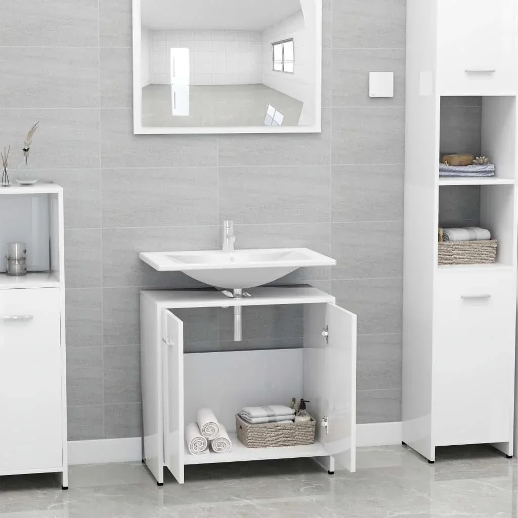 Badschrank 60x33x58 cm Spanplatte Hochglanz weiß