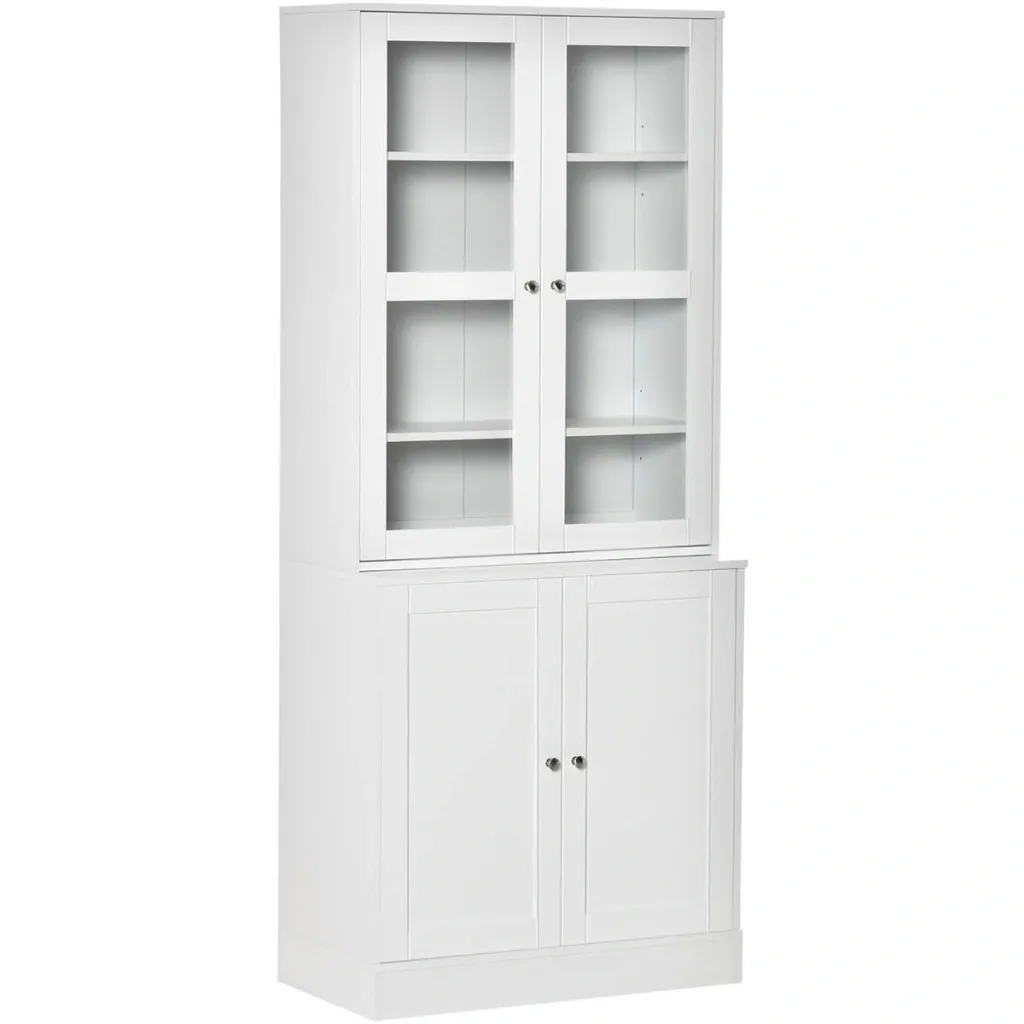 Bücherschrank 178,5 cm Hochschrank Vitrinenschrank mit Glastür 6 Fächern Küchenschrank für Wohnzimmer Büro Arbeitszimmer