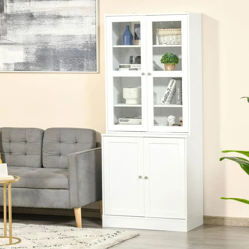 Bücherschrank 178,5 cm Hochschrank Vitrinenschrank mit Glastür 6 Fächern Küchenschrank für Wohnzimmer Büro Arbeitszimmer