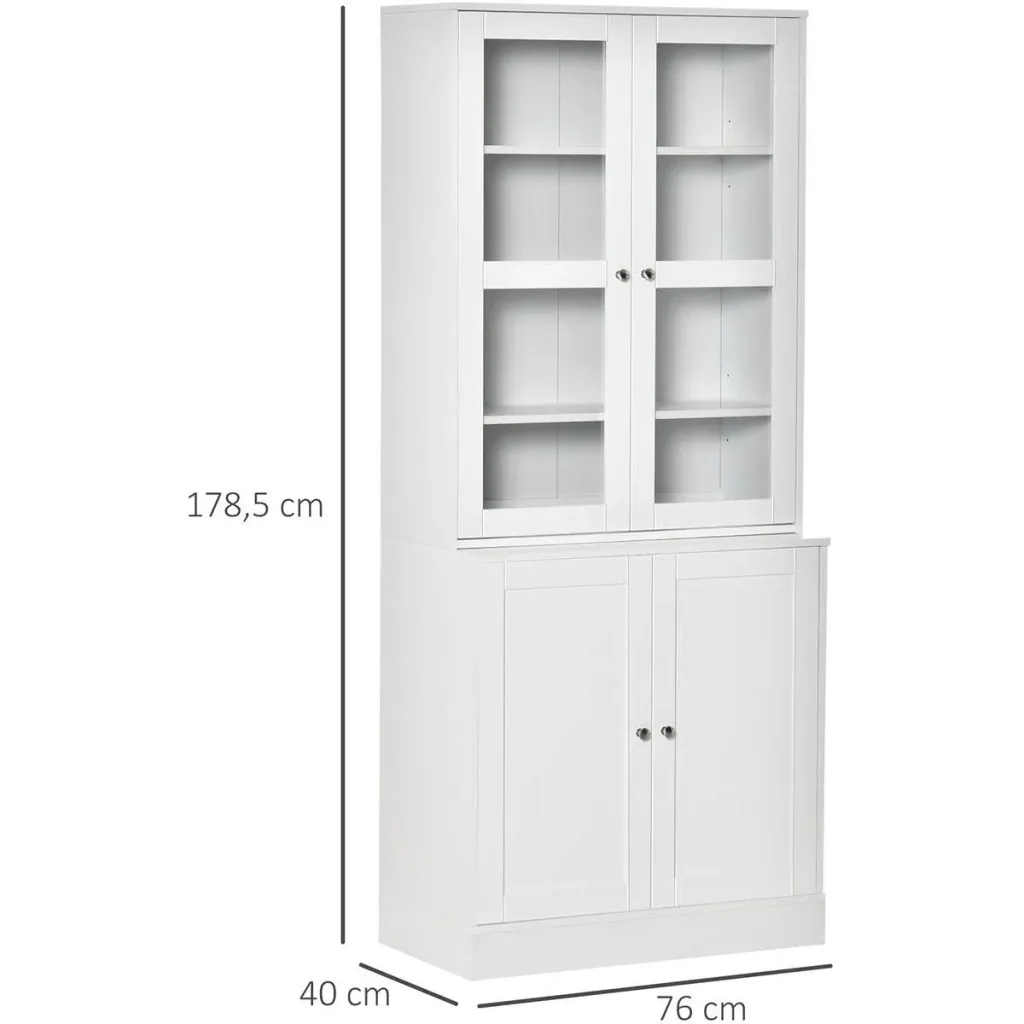 Bücherschrank 178,5 cm Hochschrank Vitrinenschrank mit Glastür 6 Fächern Küchenschrank für Wohnzimmer Büro Arbeitszimmer