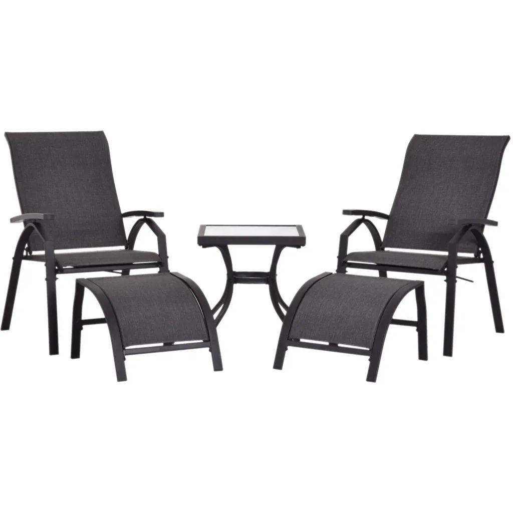 5 tlg, Gartengarnitur Gartensitzgruppe Gartentischset Gartenliege Gartenmöbel Grau 2 x Sessel 2 x Hocker 1 x Tisch