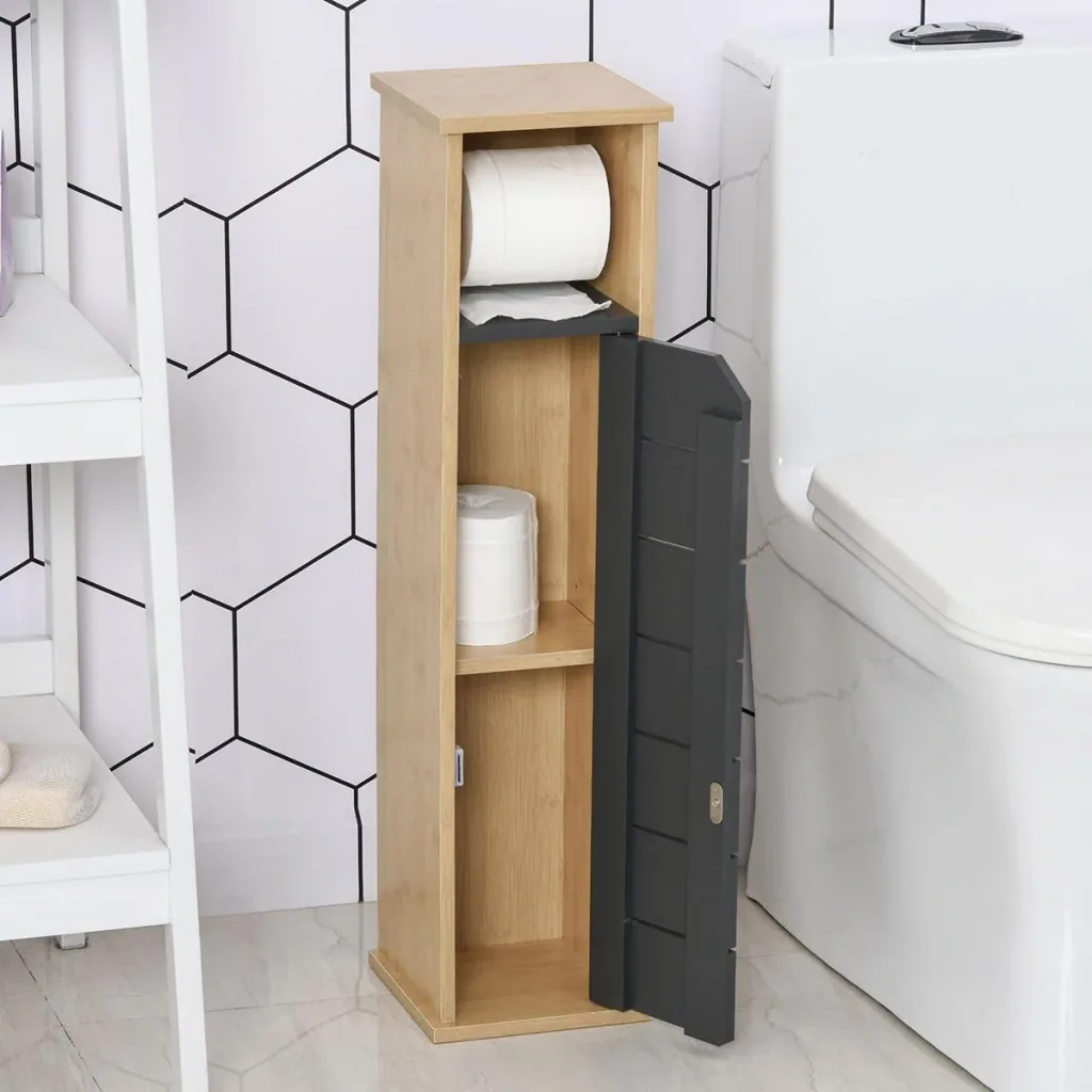 Badezimmerschrank Badschrank Bambus Grau