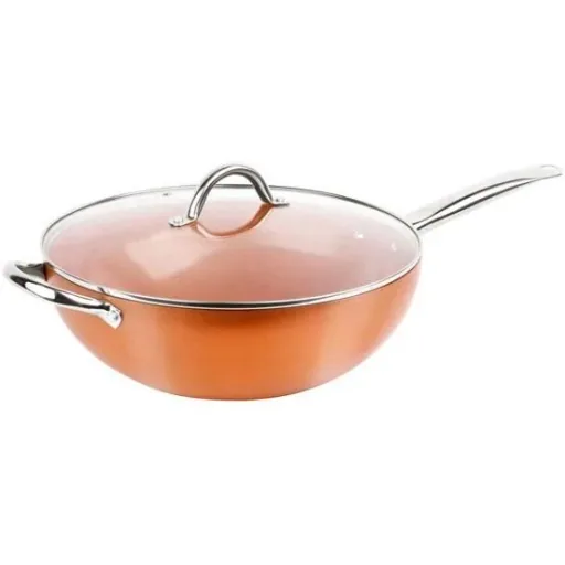L 12-teiliges Kochgeschirr-Set - inklusive Deckel - Wokpfanne, Stieltopf, Grillpfanne, Bratpfanne - Kupfer - Aluminiumg