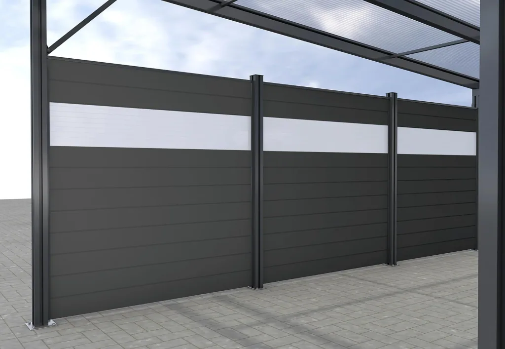 Seitenwand für Carports, anthrazit, 5,82 x 1,86 m, WPC Dielen dunkelgrau / PC Paneele klar