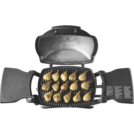 Gasgrill Q 1200 Stand, Black mit Hitzeschild und Bratenrost