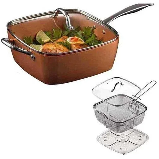 Quadratische Pfanne - Fritteuse - 2-in-1 - mit Korb - Kupfer