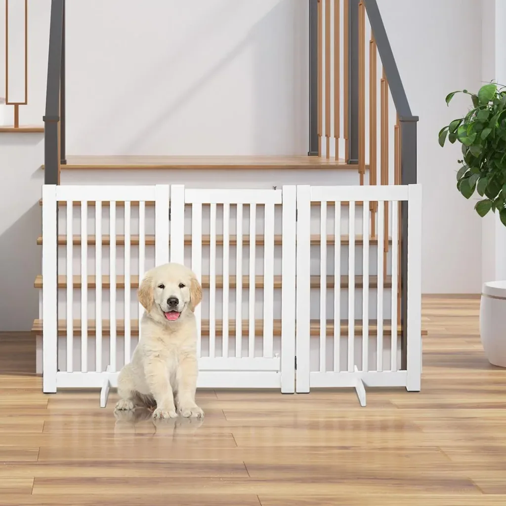 Absperrgitter für Hunde Schutzgitter Hundegitter Türschutzgitter Weiß 155 x 1,5 x 76 cm