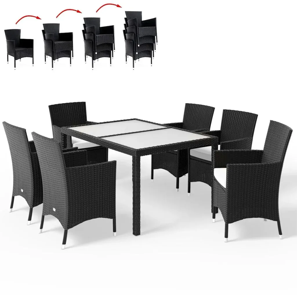 Garten-Set Polyrattan Milan 6+1 Set - Schwarz