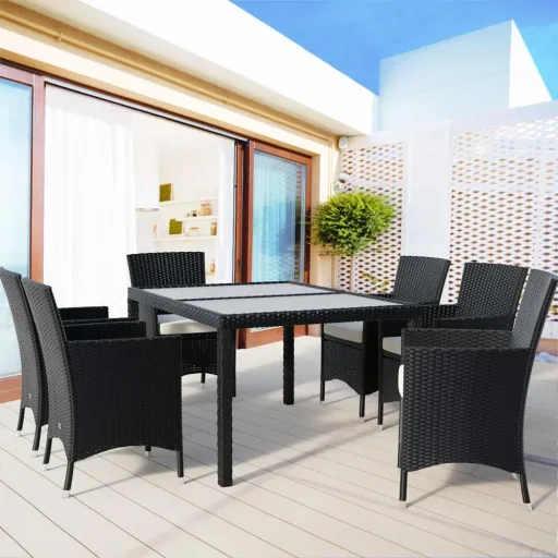 Garten-Set Polyrattan Milan 6+1 Set - Schwarz