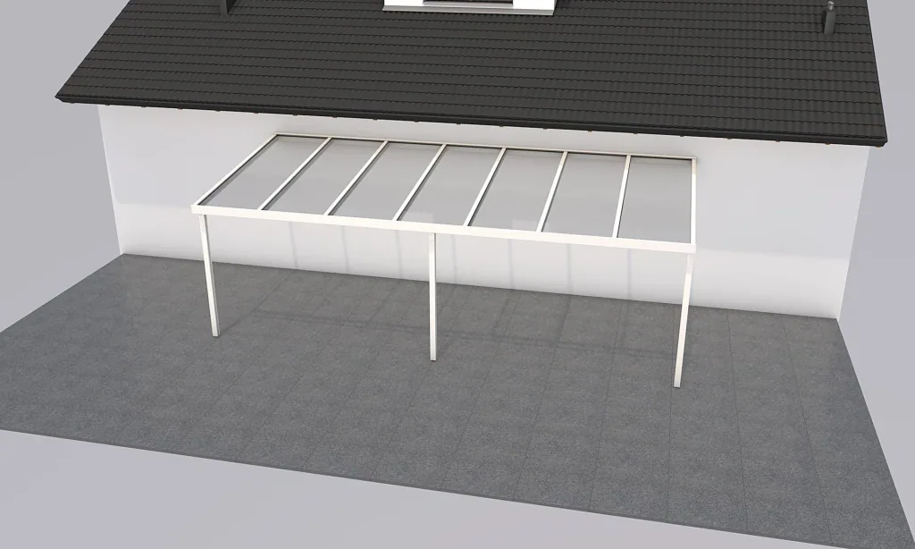 Terrassendach Premium, weiß, 7120 x 3060 mm - 10mm Verbundsicherheitsglas (VSG)