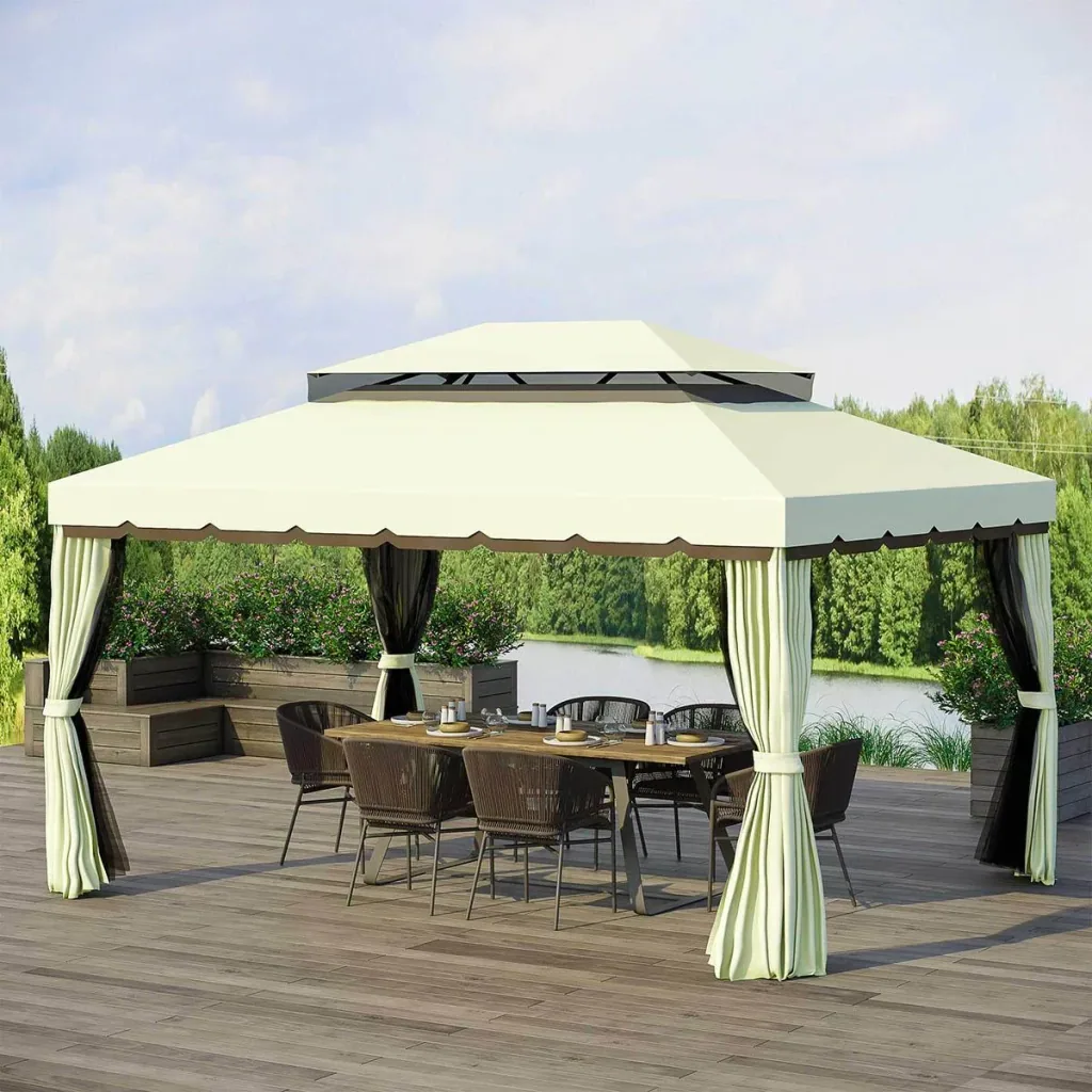 Gartenpavillon Pavillon Gartenzelt Festzelt Partyzelt mit 4 x Seitenwand wetterfest Aluminium Polyester Cremeweiß 3,9 x