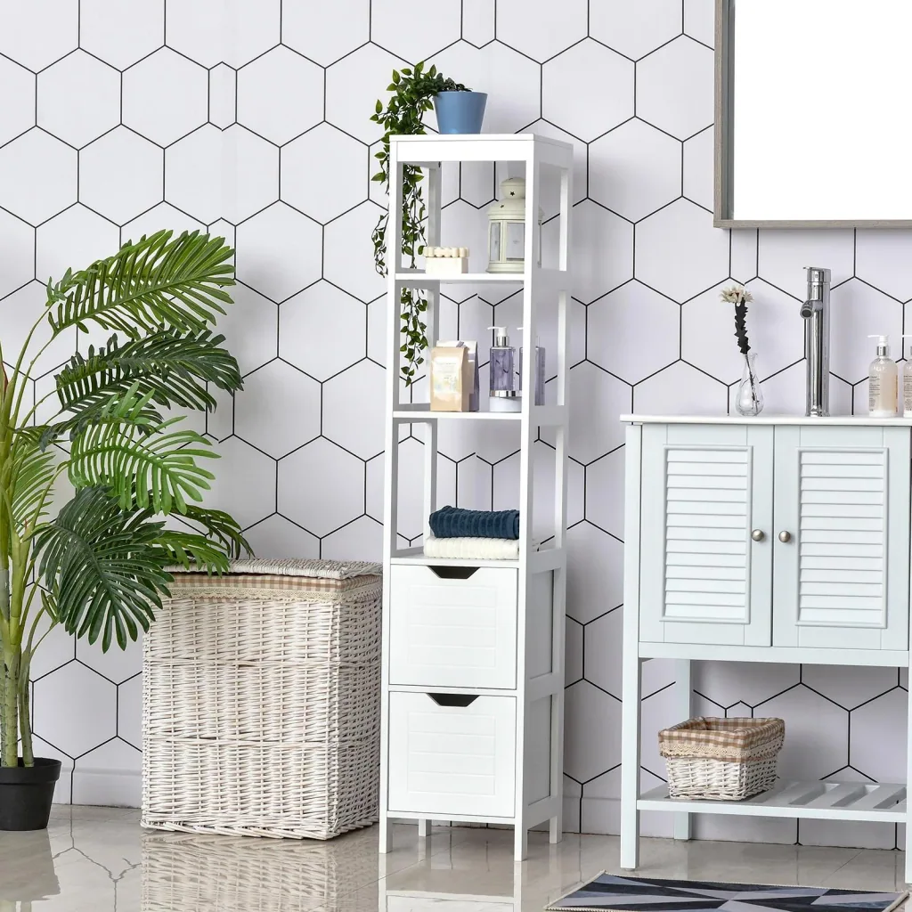 Schrank mit 2 Schubladen und 3 offenen Regalen