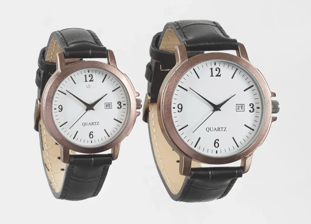 Uhren Set für Sie und Ihn - bronzefarben mit Echtlederarmband und Datumsanzeige