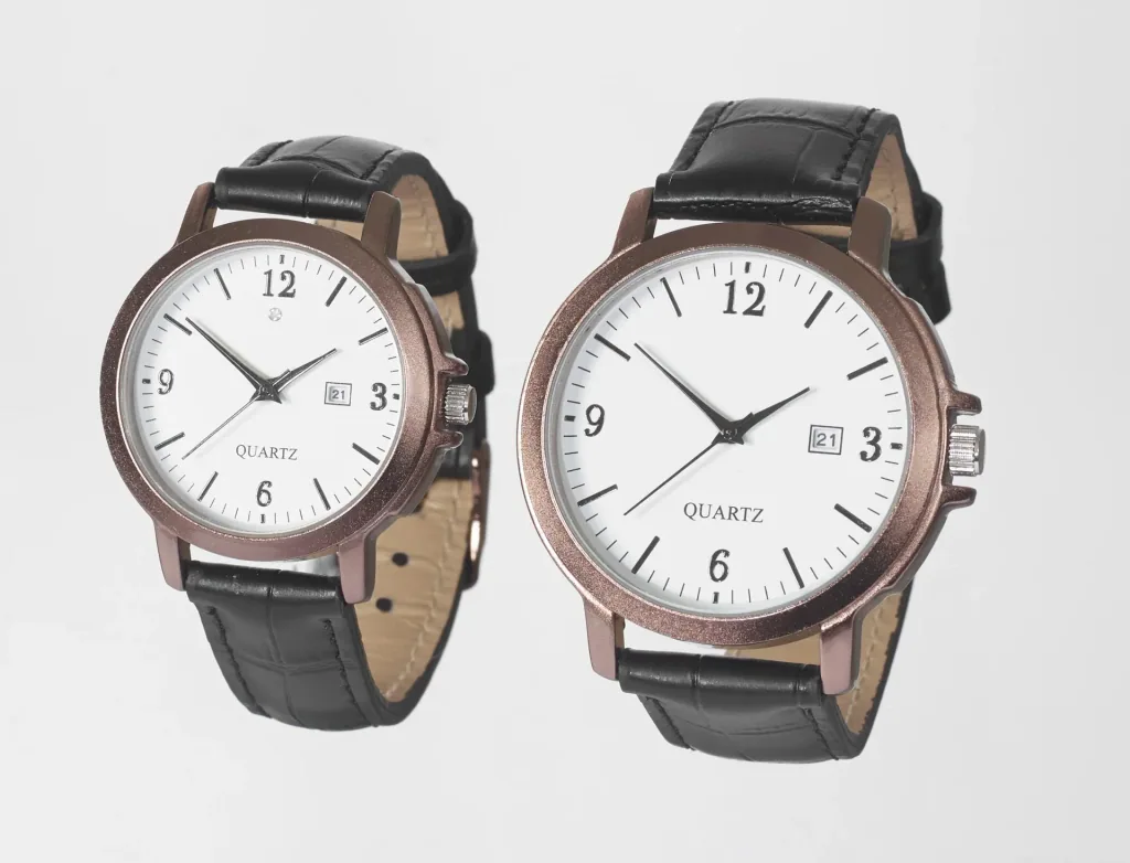 Uhren Set für Sie und Ihn - bronzefarben mit Echtlederarmband und Datumsanzeige