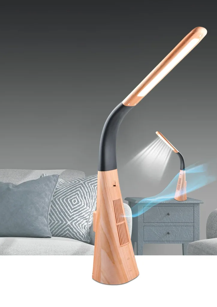 LED Tischleuchte "Ionic Light" mit integriertem Lufterfrischer in Holzoptik