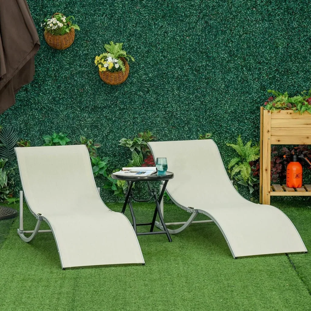 2er Set Sonnenliege Gartenliegen Stoffliege Relaxliege ergonomisch Aluminium Texteline Beige 165 x 61 x 63 cm