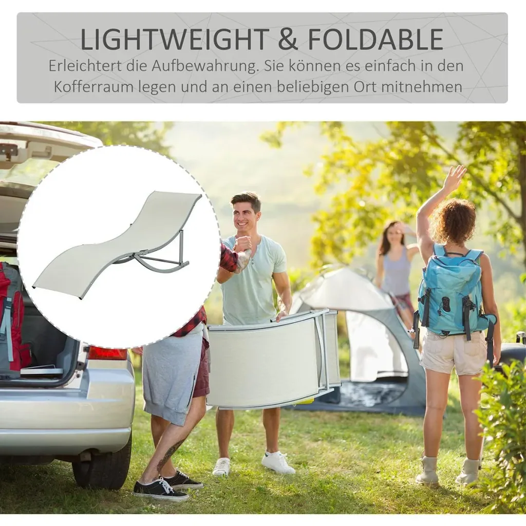2er Set Sonnenliege Gartenliegen Stoffliege Relaxliege ergonomisch Aluminium Texteline Beige 165 x 61 x 63 cm