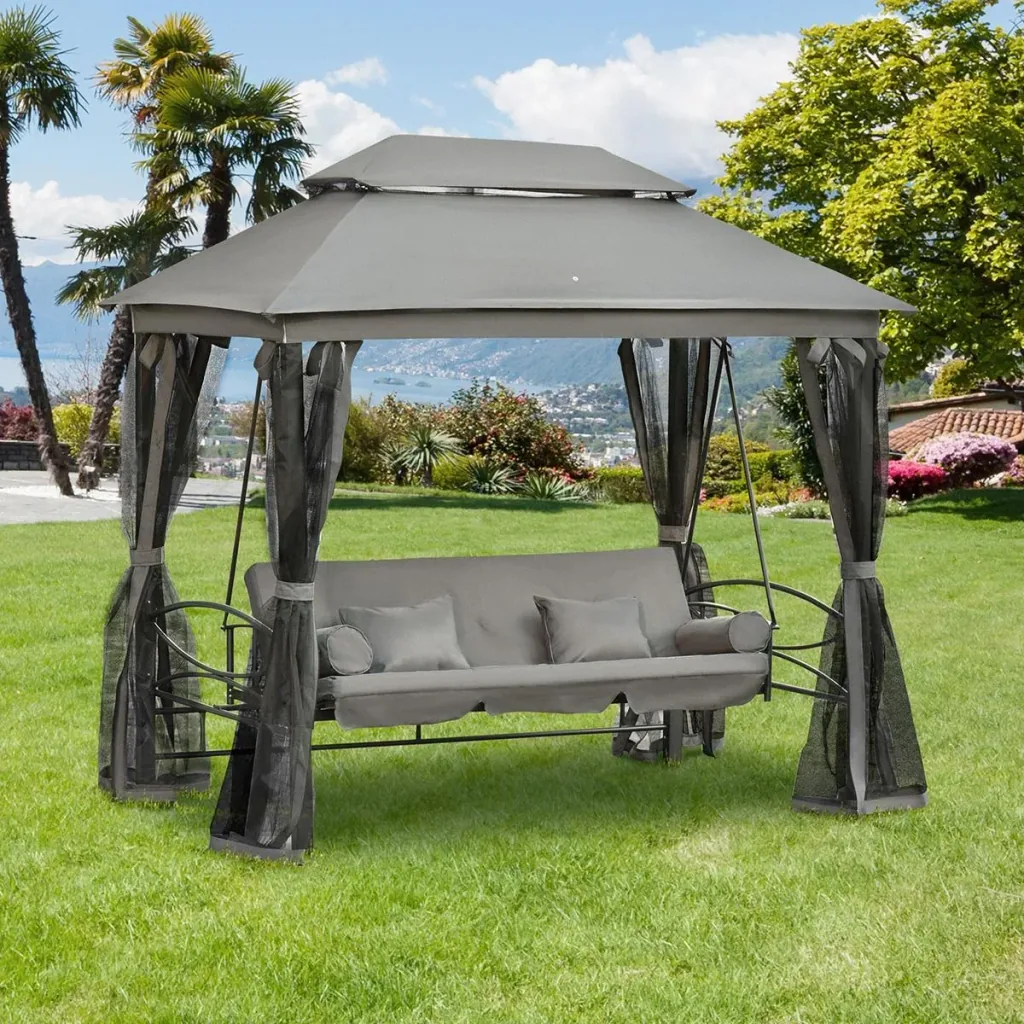 Hollywoodschaukel Gartenschaukel Schaukel mit Seitenwänden 3-Sitzer Dunkelgrau 256 x 172 x 248 cm