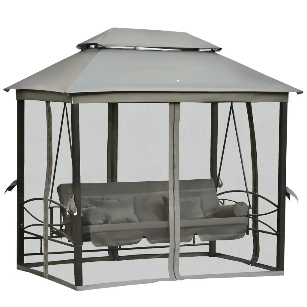Hollywoodschaukel Gartenschaukel Schaukel mit Seitenwänden 3-Sitzer Dunkelgrau 256 x 172 x 248 cm