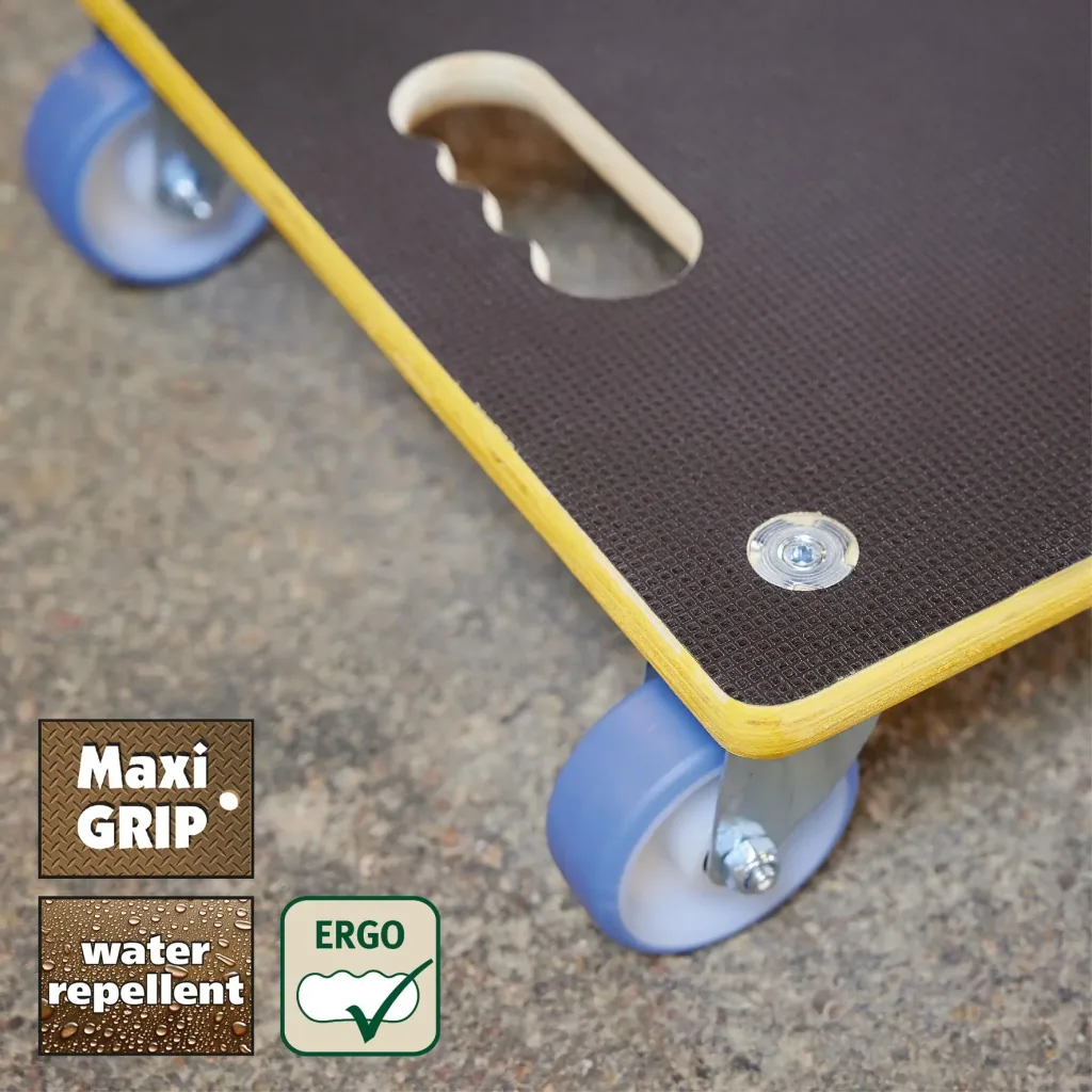 Transporthilfe MM 1340, 38 x 38 x 11 cm, harte Rollen Ø 100 mm, Rollenlager, Platte Maxigrip FSC®, Tragkraft 300 kg