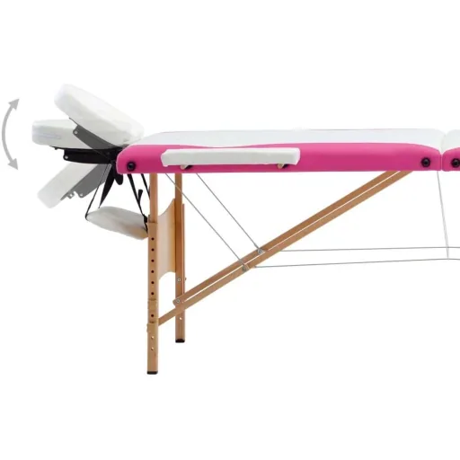 Klappbarer Massagetisch mit 3 Zonen Holz weiß und rosa