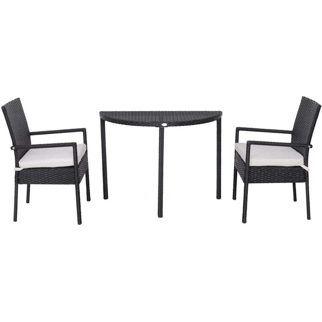 Gartensitzgruppe 3-tlg, Polyrattan Gartenset Rattanmöbel für Balkone Schwarz mit Sitzkissen