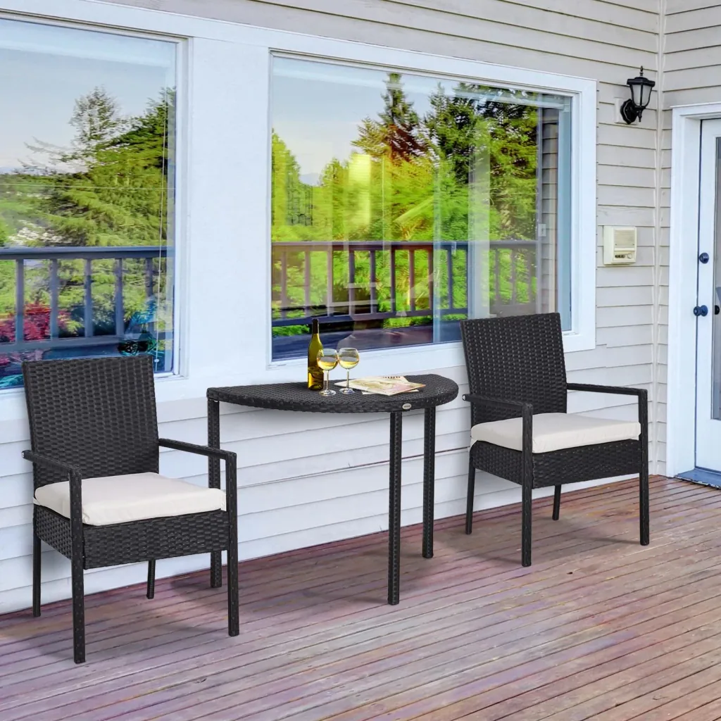 Gartensitzgruppe 3-tlg, Polyrattan Gartenset Rattanmöbel für Balkone Schwarz mit Sitzkissen