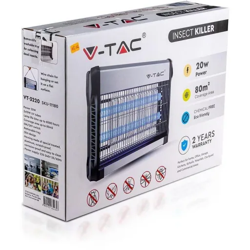 VT-3220 Insektenlampe - 2"10W - 80m Reichweite - UV-Licht - Grau