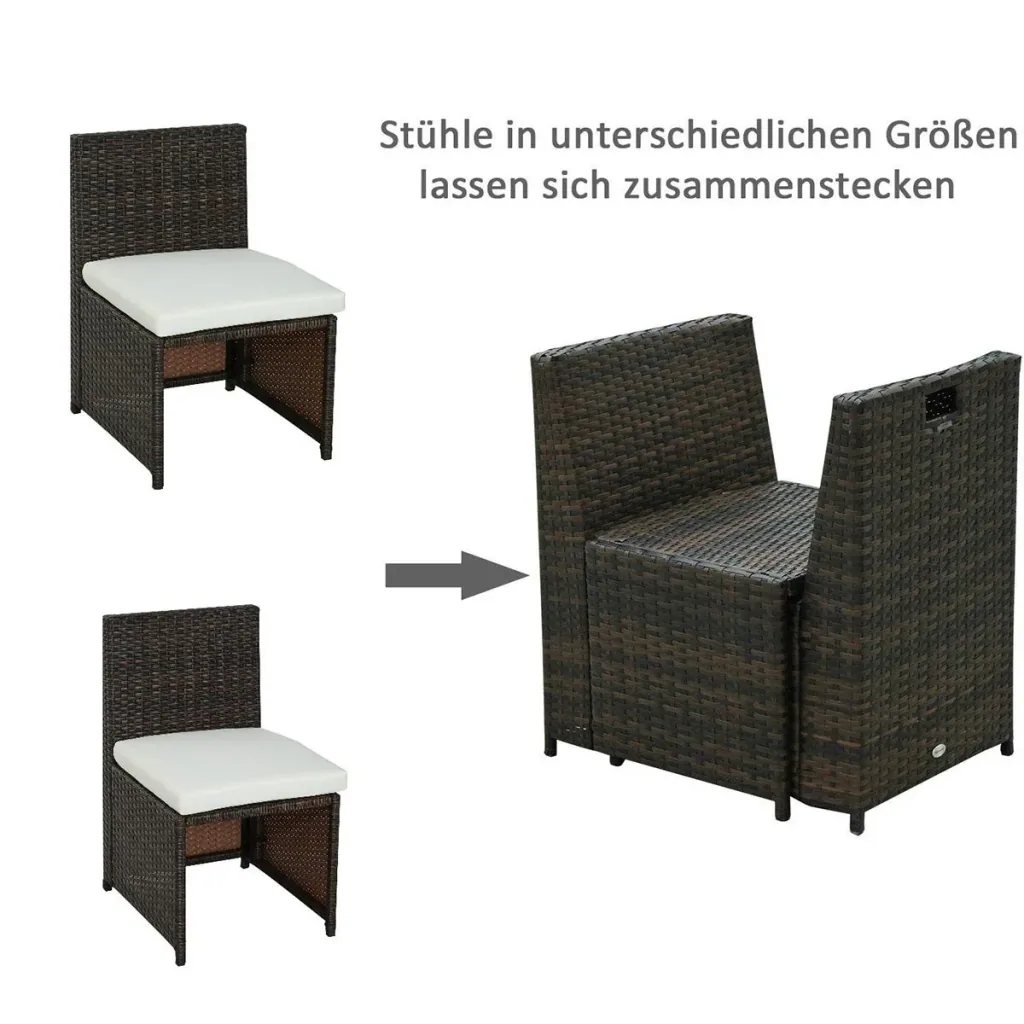 Polyrattan Garnitur als 5-teiliges Set braun/cremeweiß