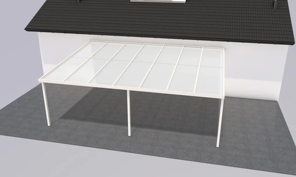 Terrassendach Premium, weiß, 7120 x 5060 mm - Polycarbonat Stegplatten 16 mm, opal