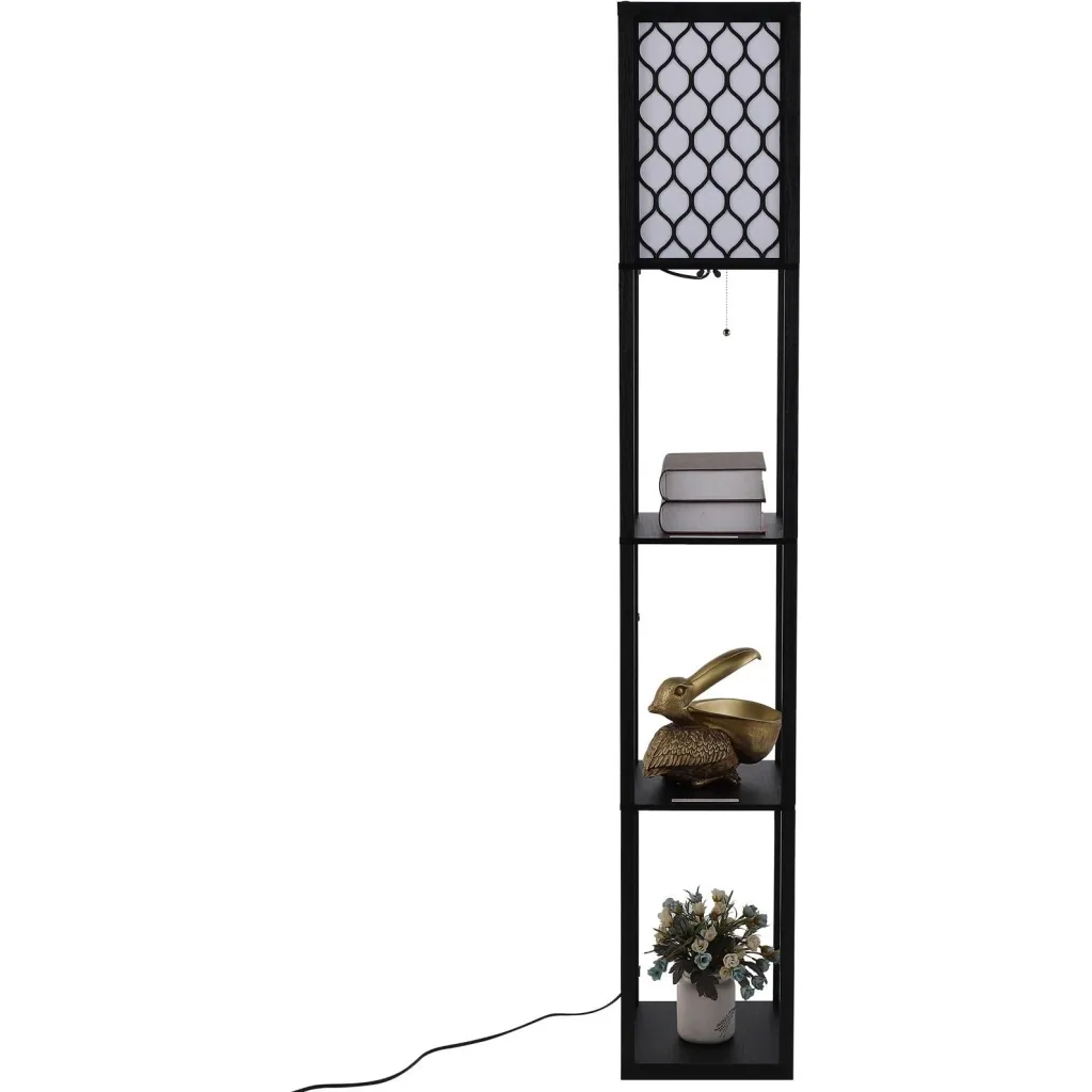 Stehleuchte Stehlampe mit Regalen Innenbeleuchte E27 bis 40W Holz Schwarz 26 x 26 x 160 cm