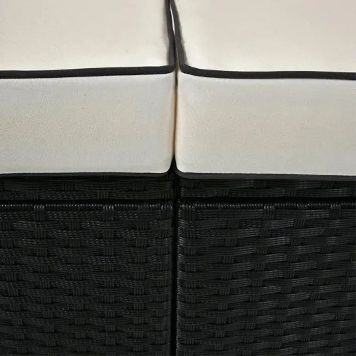 Polyrattan Sofa - Schwarz-Creme - 210x70x70cm - Mit Sonnendach