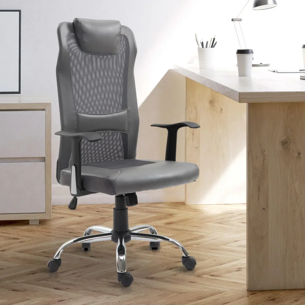 Bürostuhl höhenverstellbar Chefsessel Schreibtischstuhl Gaming Stuhl ergonomisch PU grau