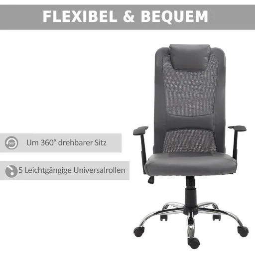 Bürostuhl höhenverstellbar Chefsessel Schreibtischstuhl Gaming Stuhl ergonomisch PU grau