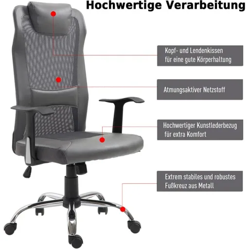 Bürostuhl höhenverstellbar Chefsessel Schreibtischstuhl Gaming Stuhl ergonomisch PU grau