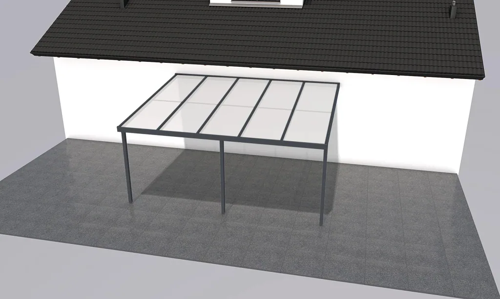 Terrassendach Premium, anthrazit, 5100 x 4060 mm - Polycarbonat Stegplatten 16 mm, opal