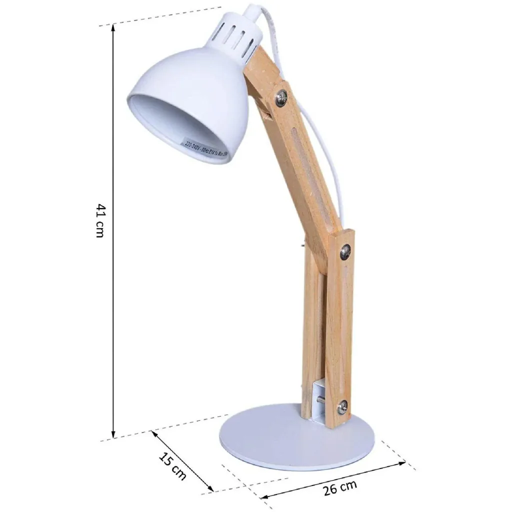 Tischleuchte Schreibtischlampe verstellbar Leselampe Büro Metall + Holz weiß 26 x 15 x 41 cm