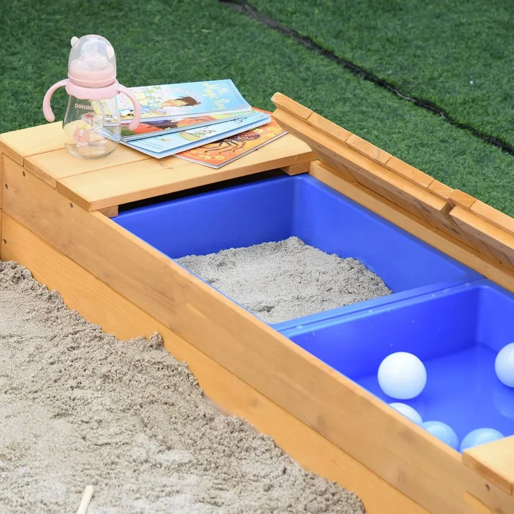 Sandkiste mit Bank und Aufbewahrungsfächern naur, blau