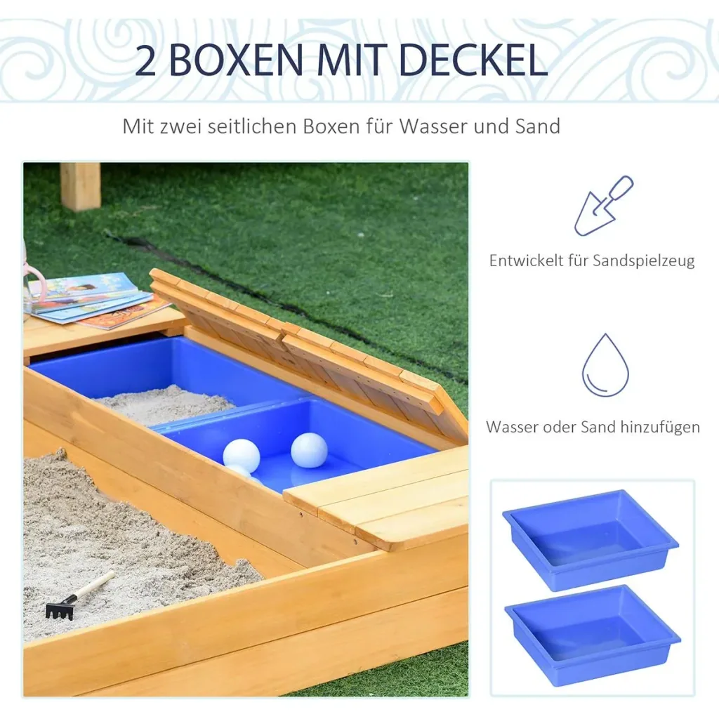 Sandkiste mit Bank und Aufbewahrungsfächern naur, blau