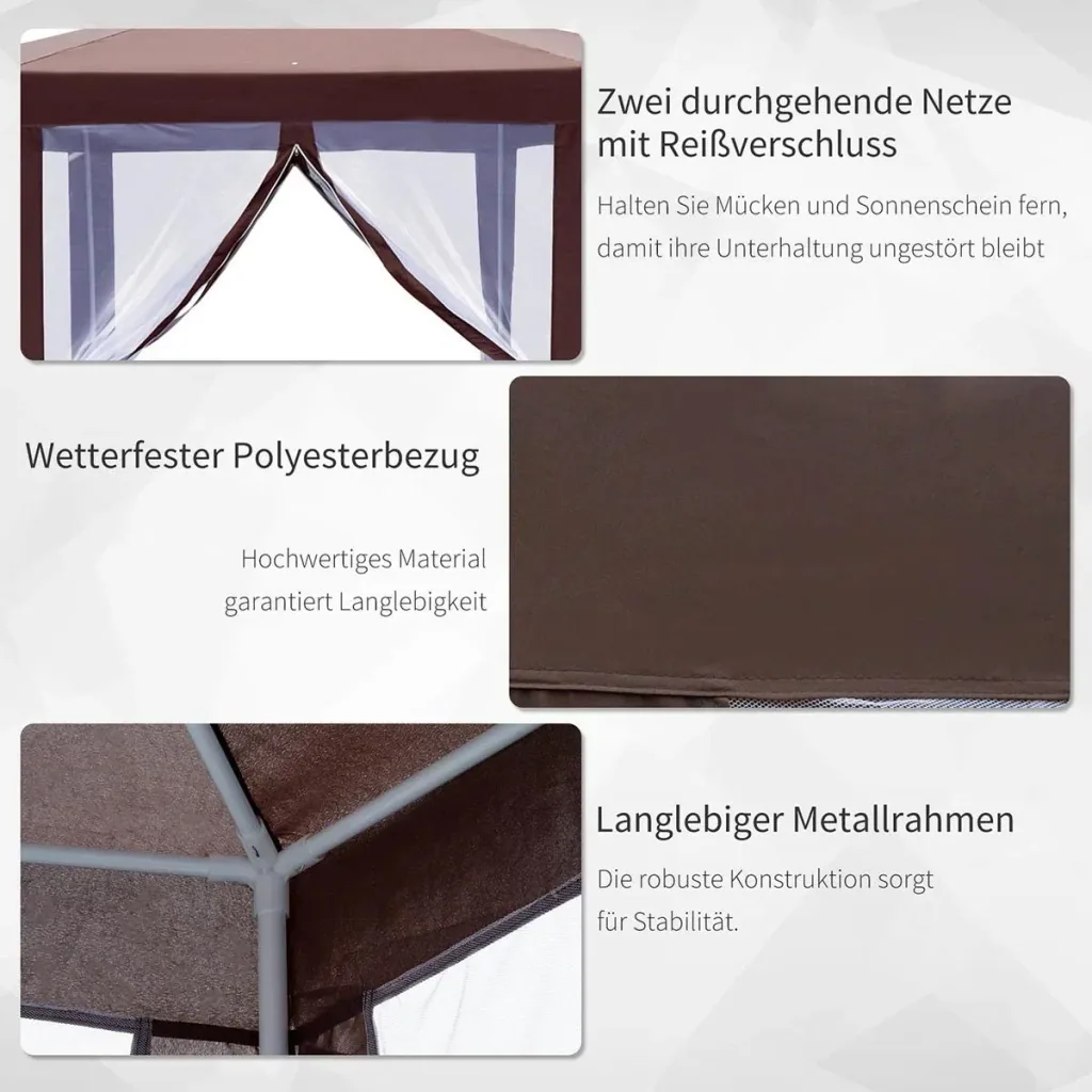 Pavillon Gartenpavillon mit Moskitonetz Partyzelt Gartenzelt Festzelt Zelt 6-eckig Polyester+Metall Braun 390x390x250cm