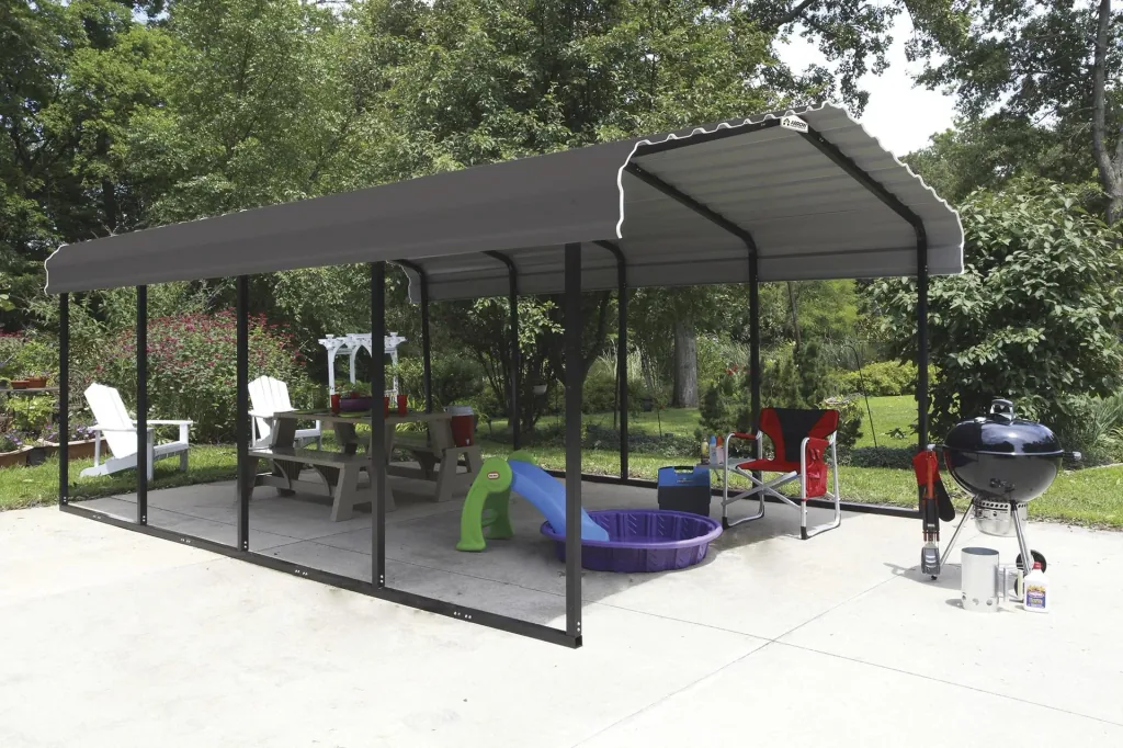 Stahlcarport und Autogarage Rom grau/schwarz, 600x370x260 cm