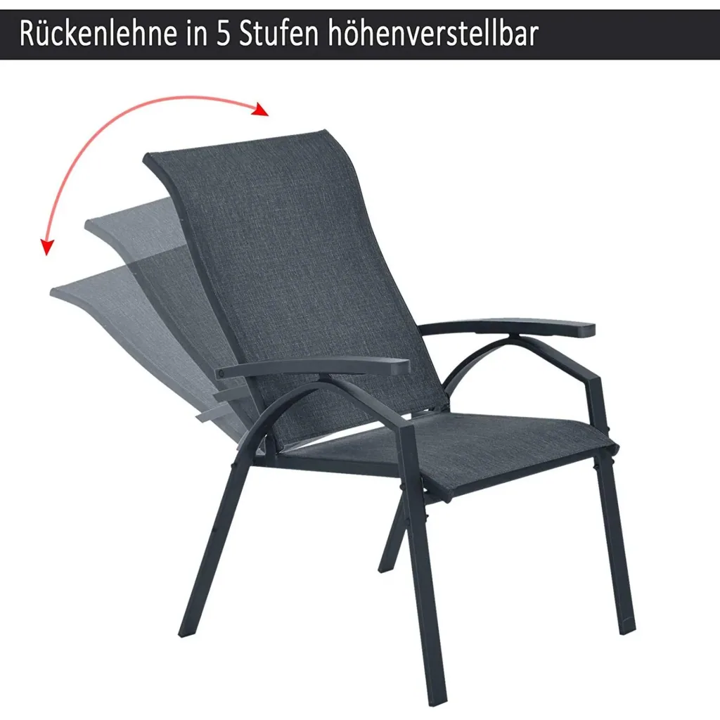 5-tlg, Gartengarnitur Gartensitzgruppe Gartentischset Gartenliege gepolstert Metall + Textilene Grau 2 x Sessel 2 x Hock
