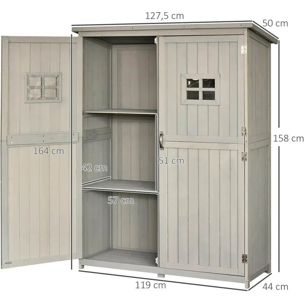 Geräteschuppen Gerätehaus Geräteschrank Pultdach Garten Holz Grau 127,5x50x164cm