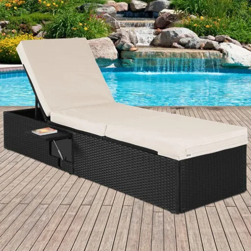 Liege aus Polyrattan schwarz/cremeweiß 195 x 60 x 33cm