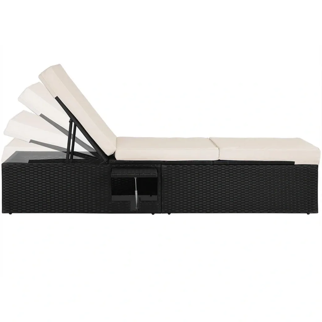 Liege aus Polyrattan schwarz/cremeweiß 195 x 60 x 33cm